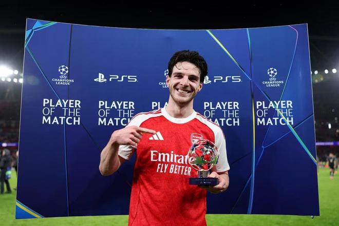 中场核心，赖斯当选阿森纳vs拜仁全场最佳球员